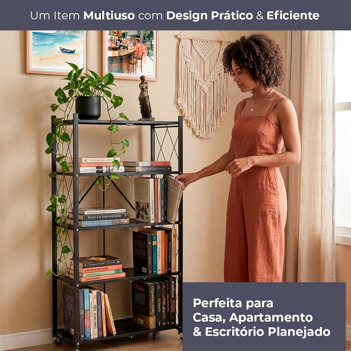 Estante Dobrável Multiuso Decolab 5 Prateleiras Preto