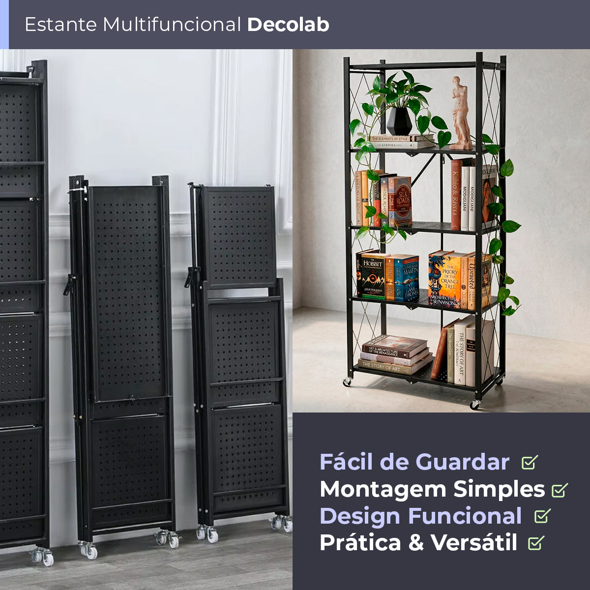 Estante Dobrável Multiuso Decolab 5 Prateleiras Preto