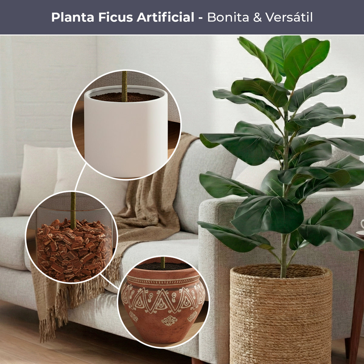 Ficus Lyrata Artificial 70 cm com 25 Folhas - imagem 5