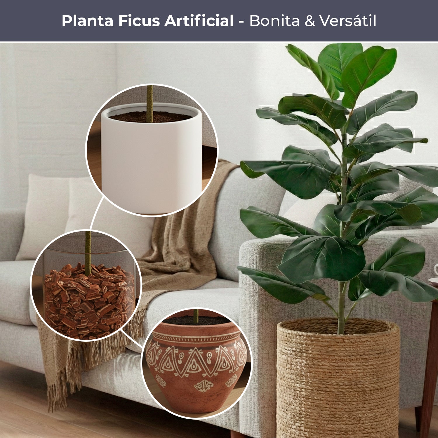 Ficus Lyrata Artificial 70 cm com 25 Folhas