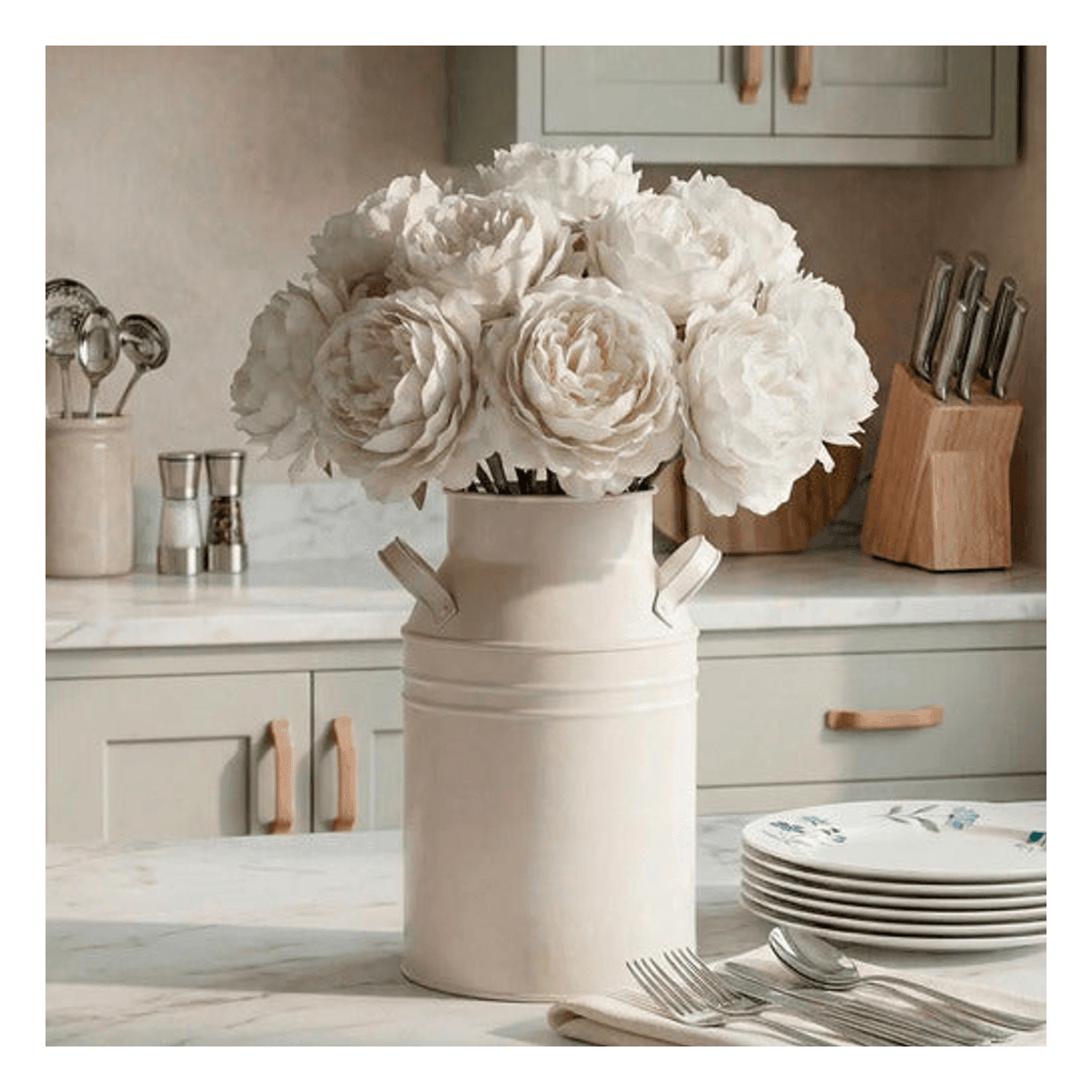 Kit 10 Rosas Artificiais 29 cm - Branco Decolab