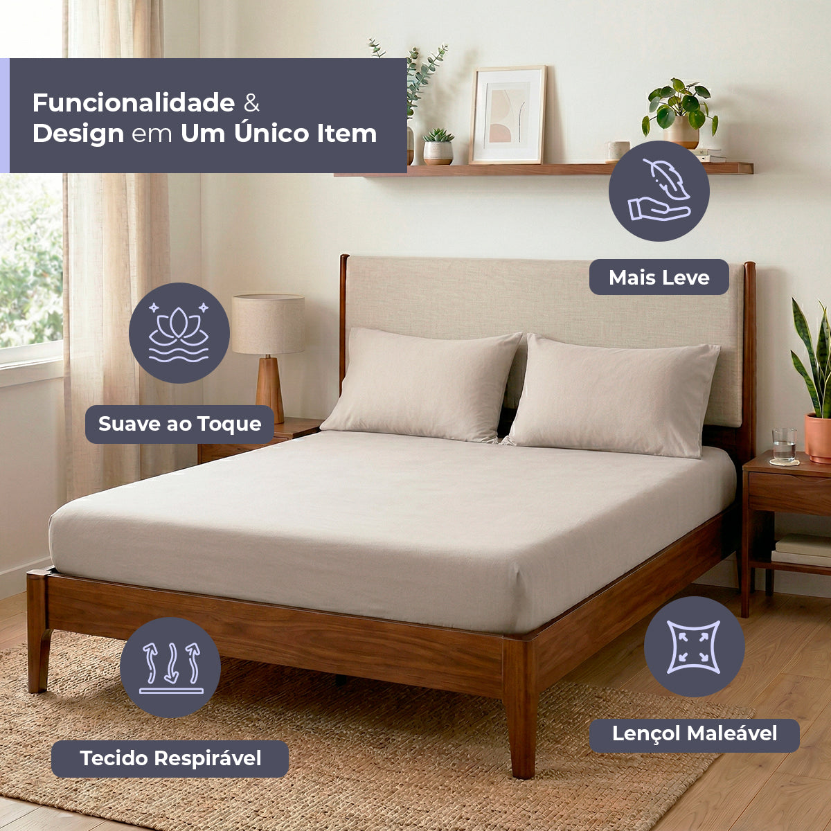 Jogo de Lençol Malha 100% Algodão Decolab - Casal Simples 3 Peças