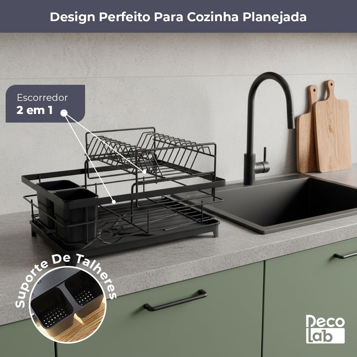 Escorredor de Louça Duplo com Escoamento Automático