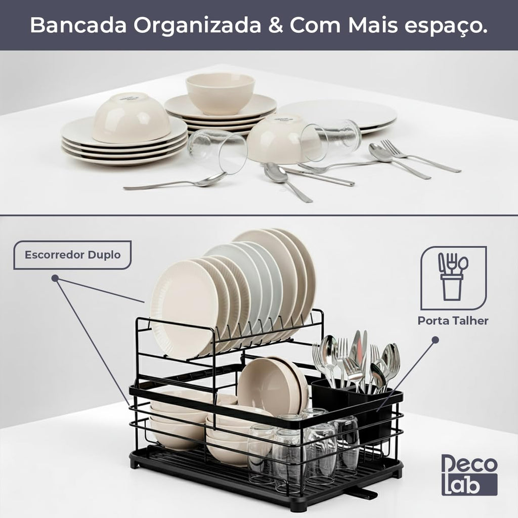 Escorredor de Louça Duplo com Escoamento Automático