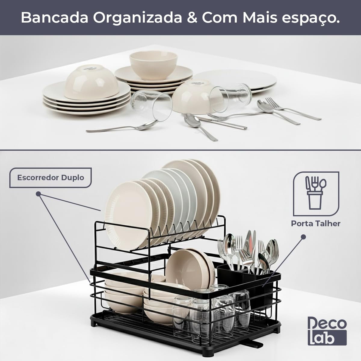 Escorredor de Louça Duplo com Escoamento Automático