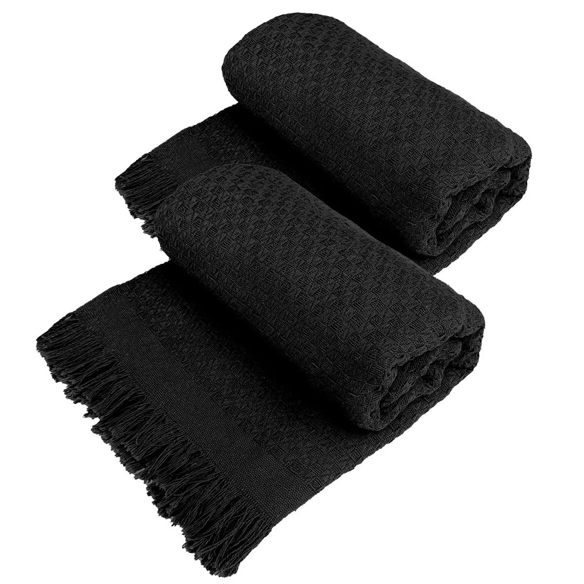 Kit 2 Mantas para Sofá em Algodão com Franjas - Preto