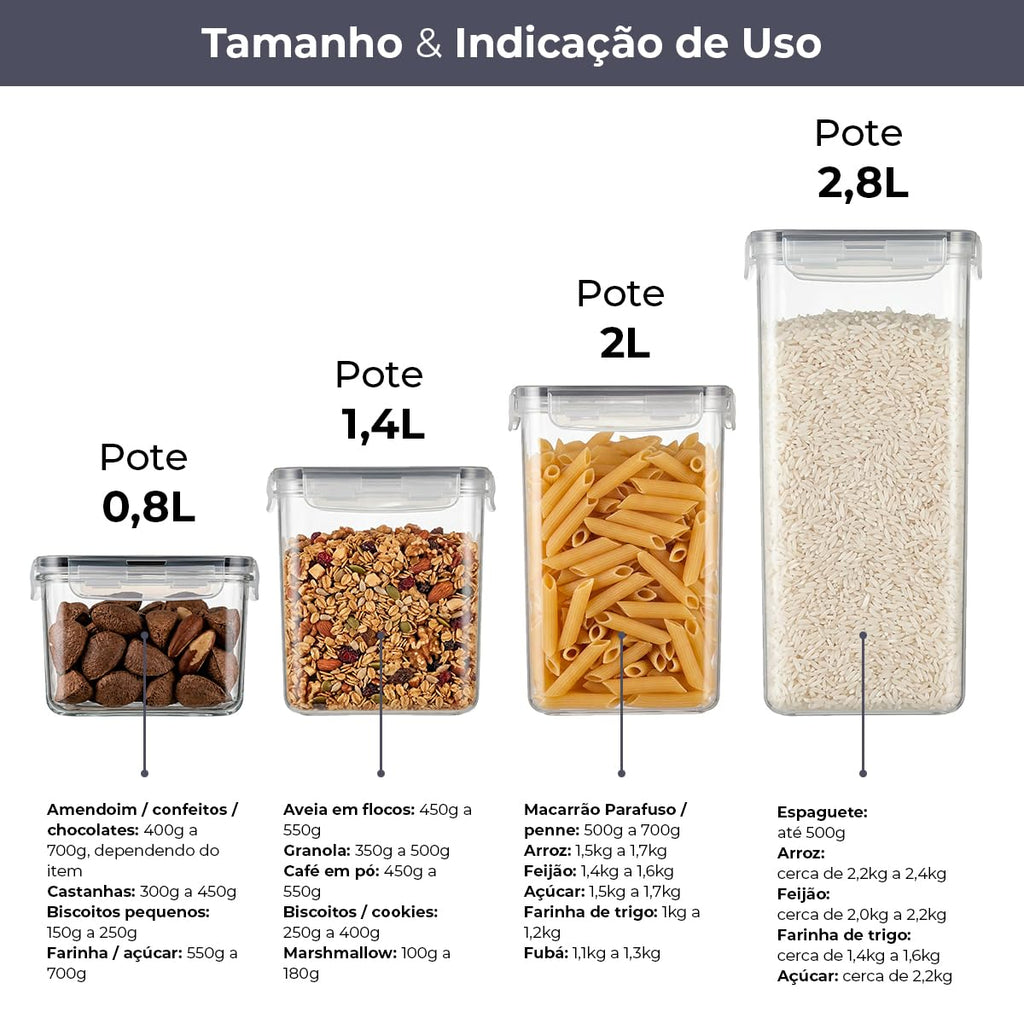 Kit 15 Potes Herméticos com Trava