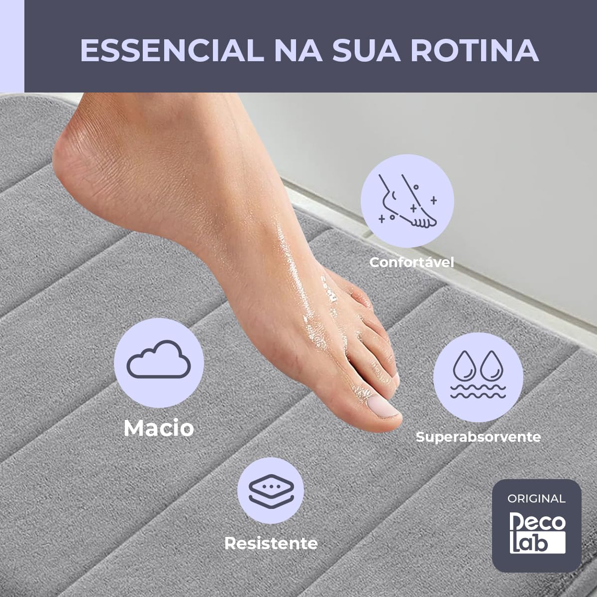 Jogo 3 Peças de Tapetes para Banheiro Super Soft - Cinza-escuro