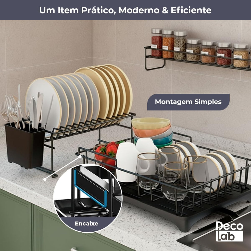 Escorredor de Louça Duplo com Escoamento Automático
