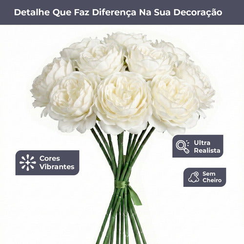 Kit 10 Rosas Artificiais - Branco
