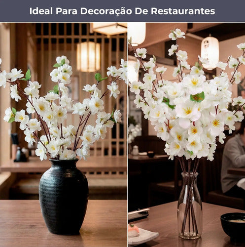 Kit 10 Galhos de Cerejeira Artificial 65 cm - Branco