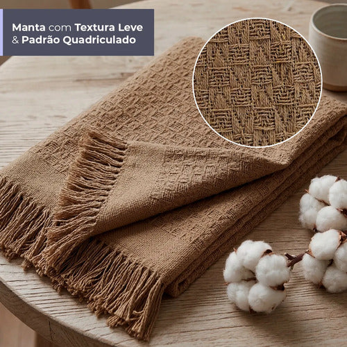 Kit 2 Mantas para Sofá em Algodão com Franjas - Marrom-caramelo