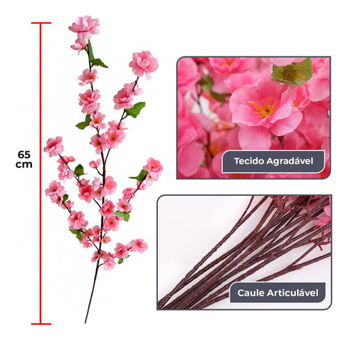 Kit 10 Galhos de Cerejeira Artificial 65 cm - Rosa