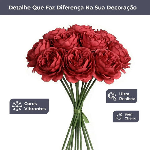 Kit 10 Rosas Artificiais - Vermelho