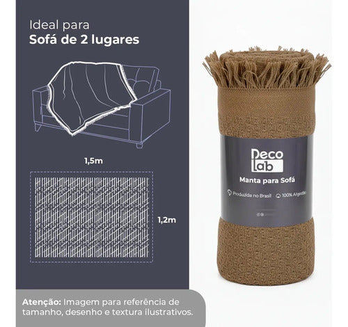 Kit 2 Mantas para Sofá em Algodão com Franjas - Marrom-caramelo