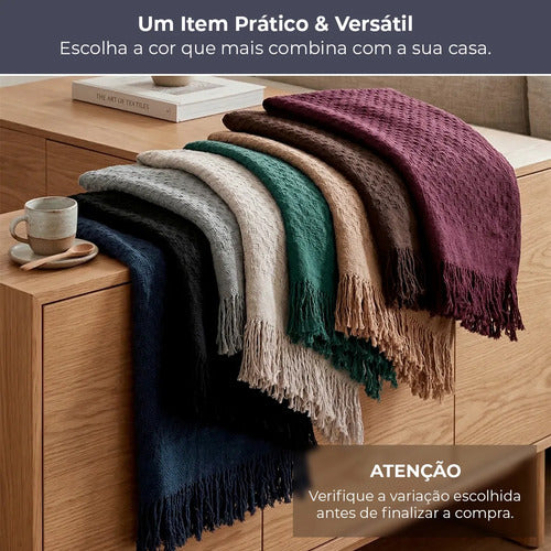 Manta para Sofá em Algodão com Franjas - Marrom