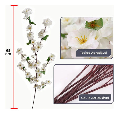 Kit 10 Galhos de Cerejeira Artificial 65 cm - Branco