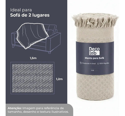 Kit 2 Mantas para Sofá em Algodão com Franjas - Branco-cru