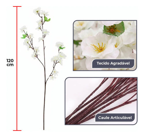 Kit 10 Galhos de Cerejeira Artificial 120 cm - Branco