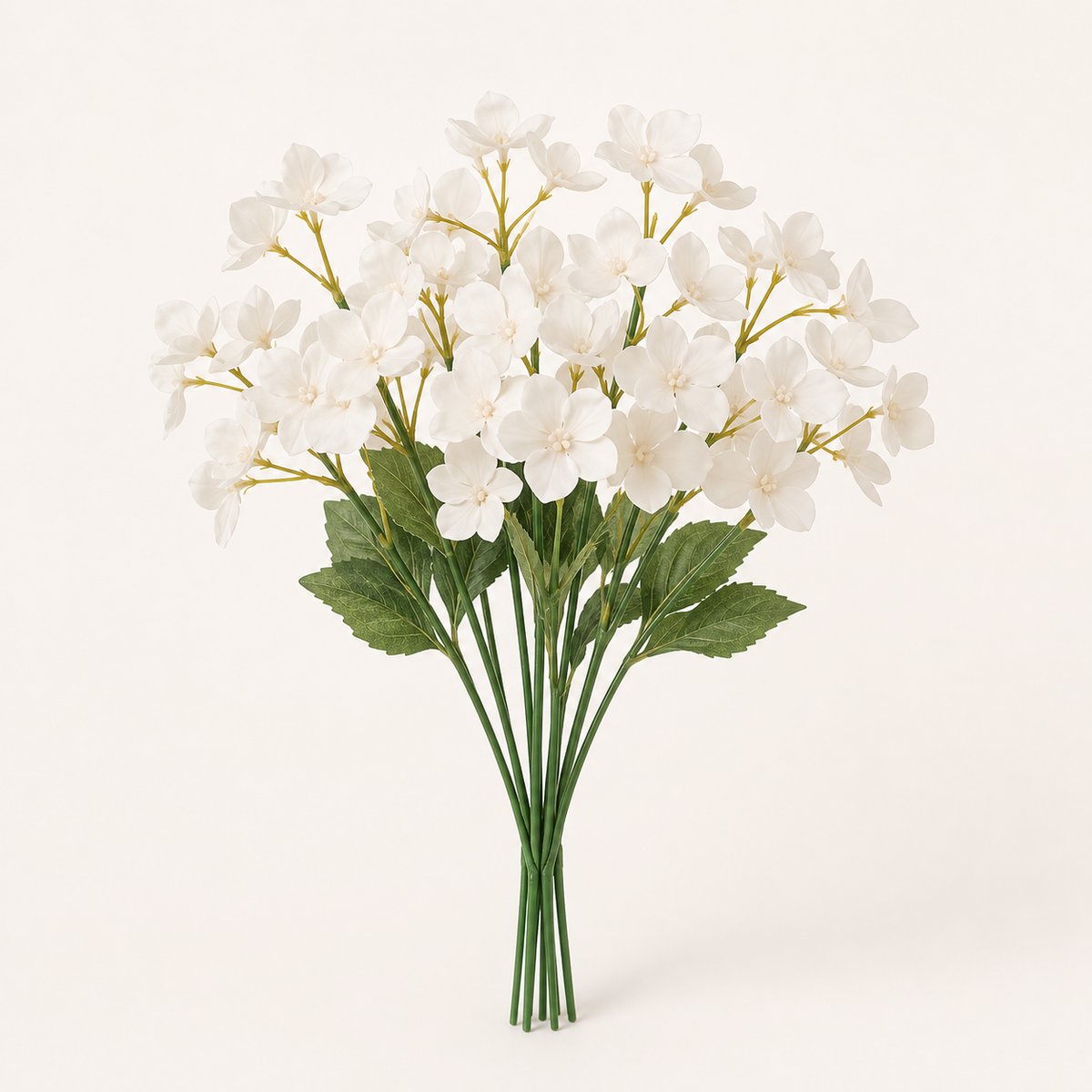 Kit 10 raminhos de hortensia artificial Decolab 32 cm - Branco em fundo neutro