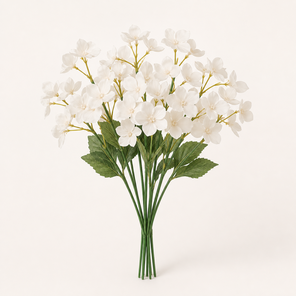 Kit 10 raminhos de hortensia artificial Decolab 32 cm - Branco em fundo neutro