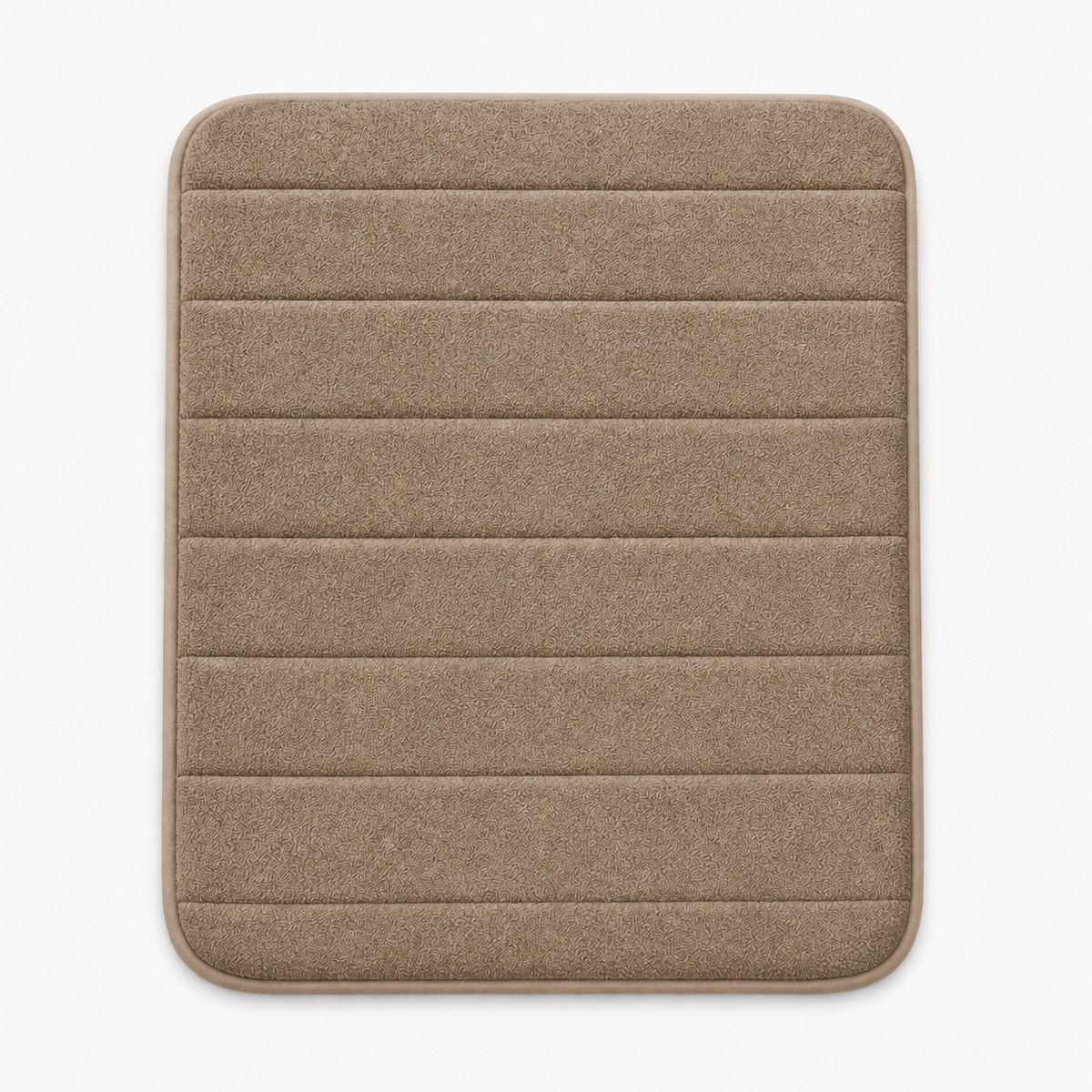 Tapete banheiro Super Soft Decolab absorvente bege-escuro em fundo neutro