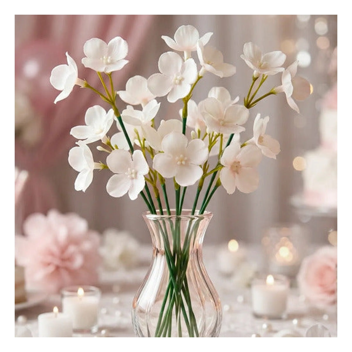 Kit 10 raminhos de hortensia artificial Decolab 32 cm - Branco